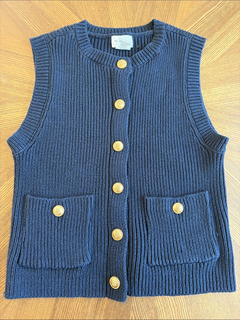Song of Style by Aimee Song Navy Ribbed Knit Vest with Gold Buttons